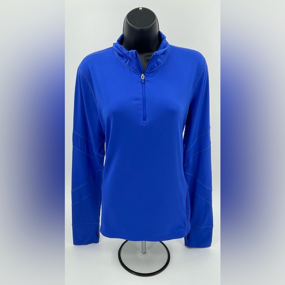 Gap Fit Blue‎ 1/4 Zip L/S Pullover Athletic Top w/ Thumbholes Women's Large L